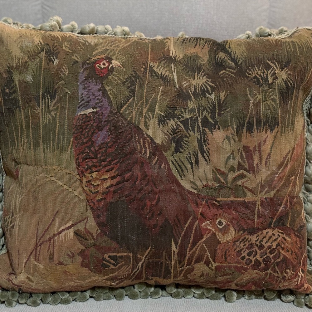 Needlepoint Tapestry Pillow with Pheasant and Birddog Designs